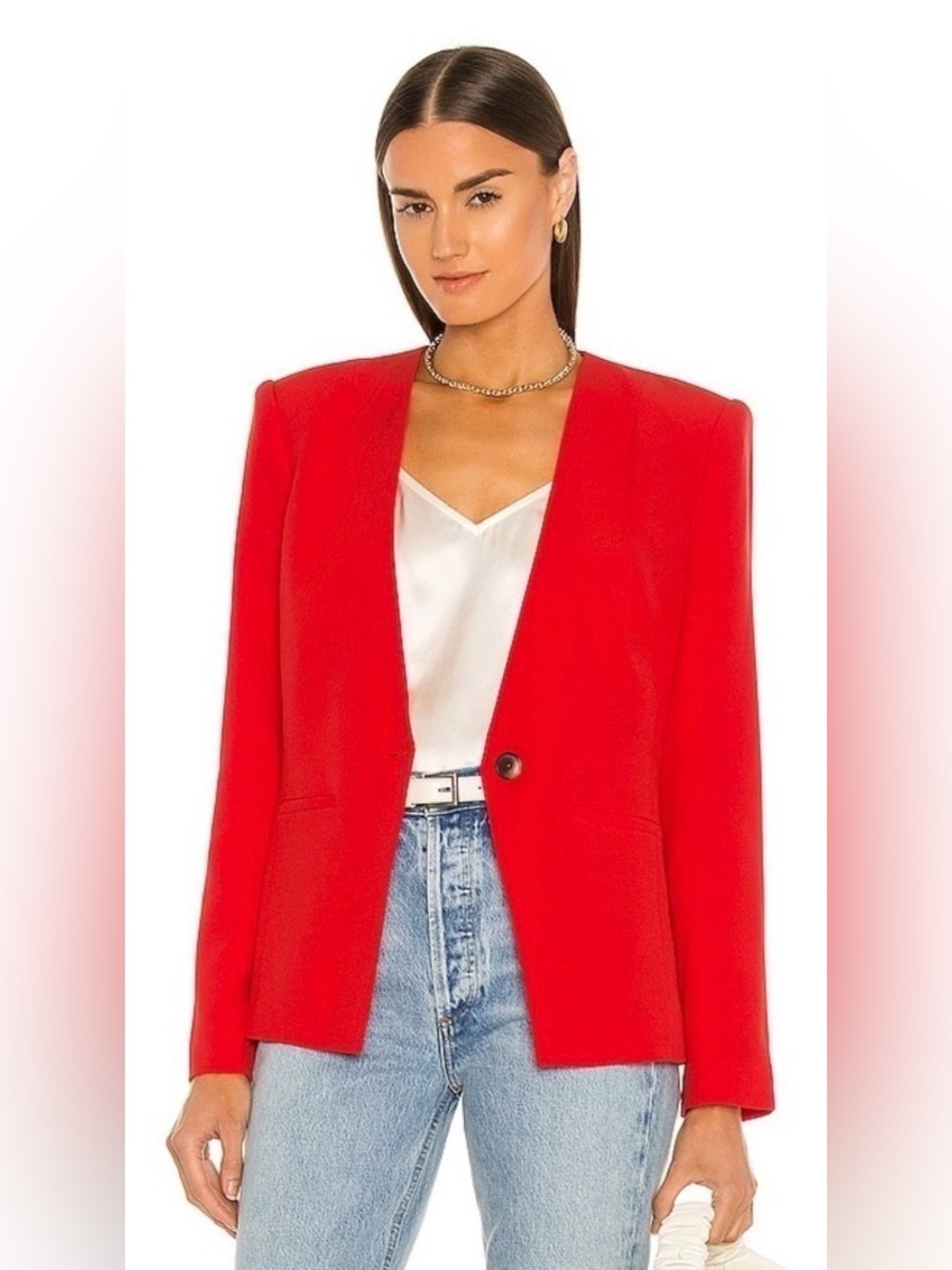 L'AGENCE Eletta Collarless Blazer Jacket Red - Size 4